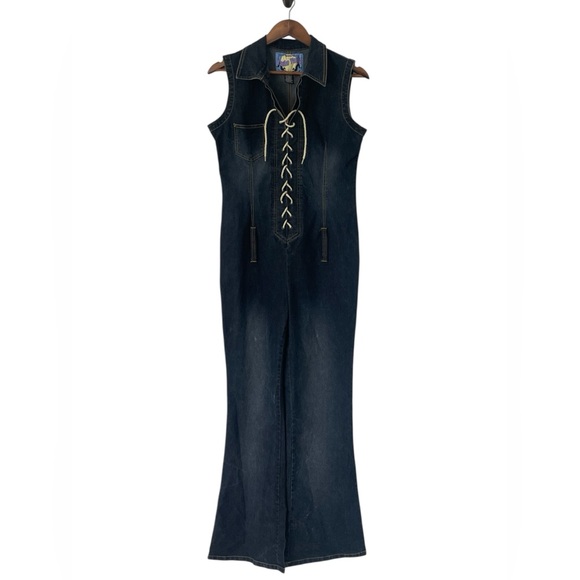 yada yada Denim - Yada Yada Vintage Denim Jumpsuit Y2K Lace Up Zip front Western Boho Festival